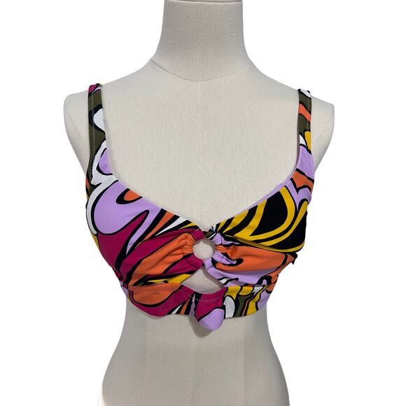 BAR III WOMENS MEDIUM VIBE CHECK BANDED BIKINI TOP 70'S RETRO PRINT MULTI NEW! - Picture 3 of 13